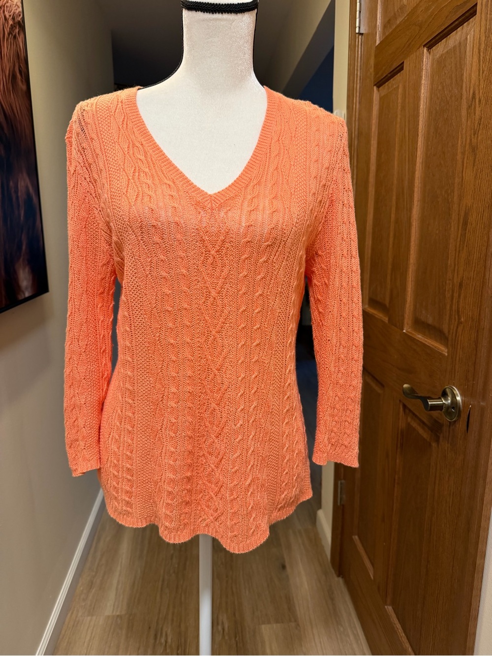 Lauren Ralph Lauren Coral 100% Linen Cable Knit Sweater Medium - Picture 2 of 7